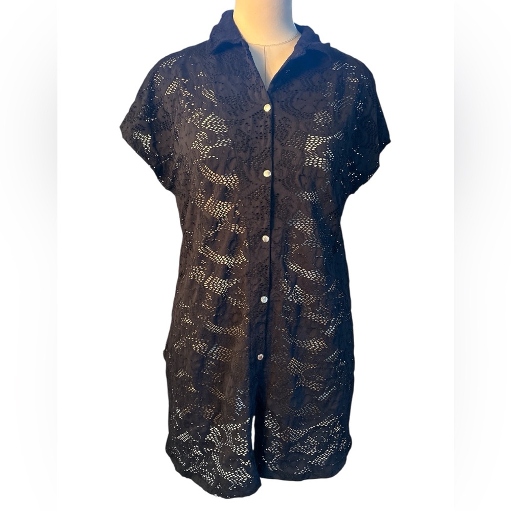 La’ Clara stretch eyelet beach coverup